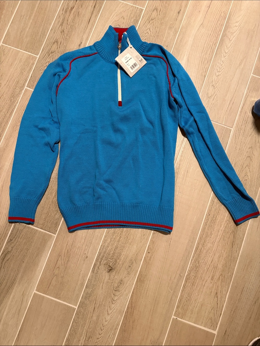 Dale of Norway Trysil Feminine Blue Quarter-Zip Sweater with Red Trim NWT